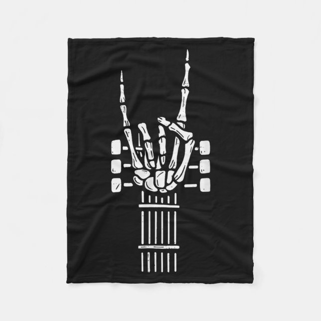 Rock On Skeleton Hand Guitar Guitarist Funny Music Fleece Blanket (Front)