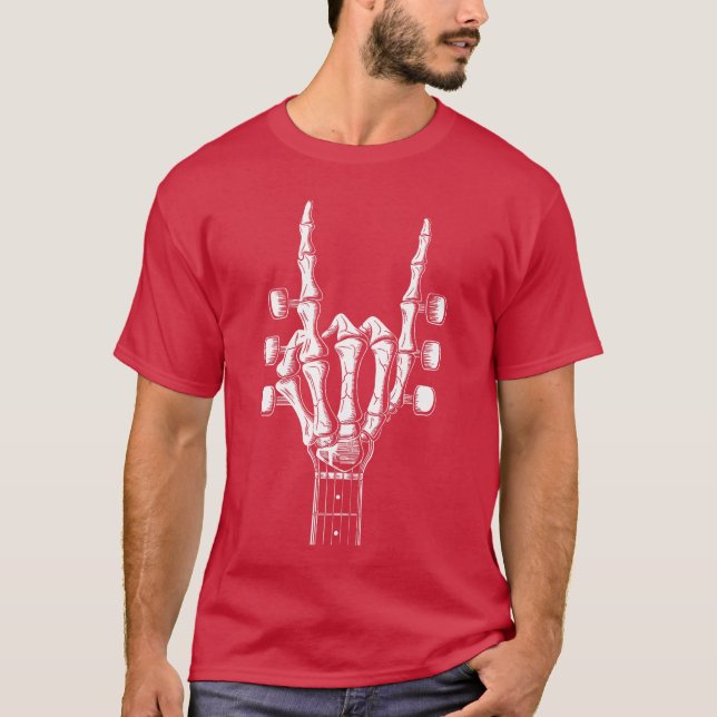 Rock On Skeleton Hand Guitar Rock Roll Men Women R T-Shirt (Front)