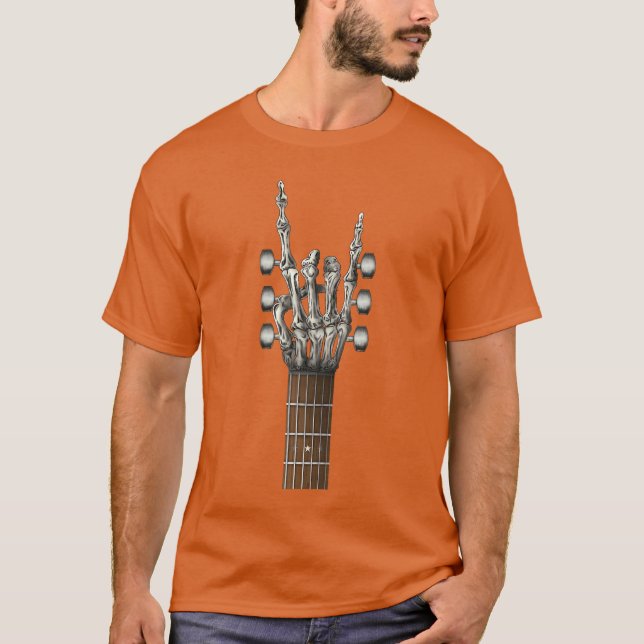 Rock On Skeleton Hand Guitar Rock Roll Men Women R T-Shirt (Front)