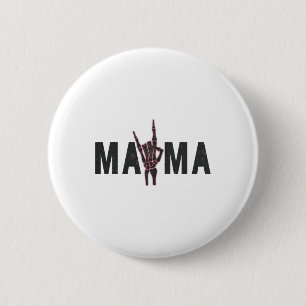 Rock On Skeleton Hand Mama Halloween Vintage Tee W 6 Cm Round Badge