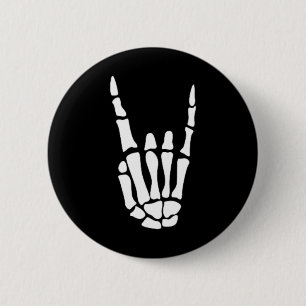 Rock On Skeleton Hand Sign - Minimalistic Hallowee 6 Cm Round Badge