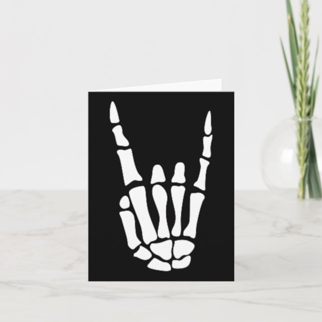 Rock On Skeleton Hand Sign - Minimalistic Hallowee Card (Front)