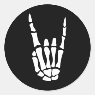 Rock On Skeleton Hand Sign - Minimalistic Hallowee Classic Round Sticker