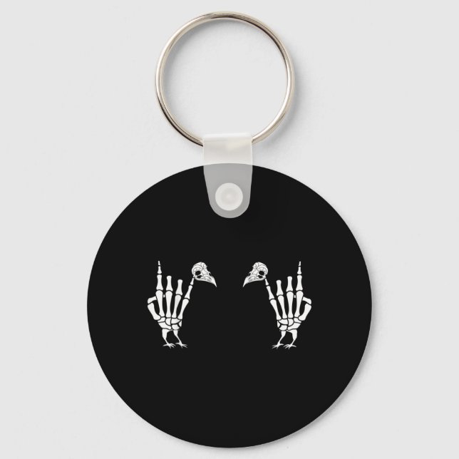 Rock on Skeleton Hand Turkey Halloween Funny Key Ring (Front)
