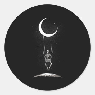 Rock On Skeleton Moon Band Tees - Rock And Roll Gr Classic Round Sticker