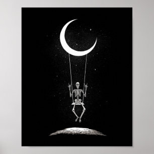 Rock On Skeleton Moon Band Tees - Rock And Roll Gr Poster