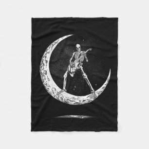 Rock On Skeleton Moon Rock And Roll Funny Hallowee Fleece Blanket