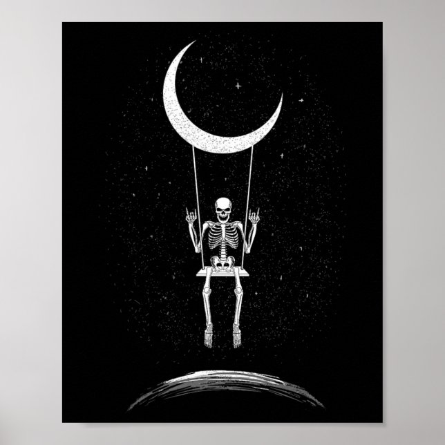 Rock On Skeleton Moon Rock And Roll Men Women Rock Poster (Front)