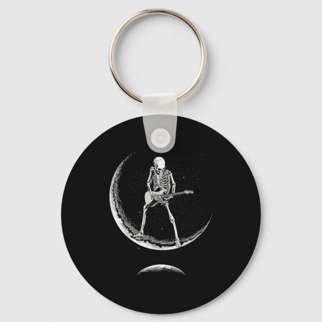 Rock On Skeleton Moon Shirt - Funny Halloween Rock Key Ring (Front)