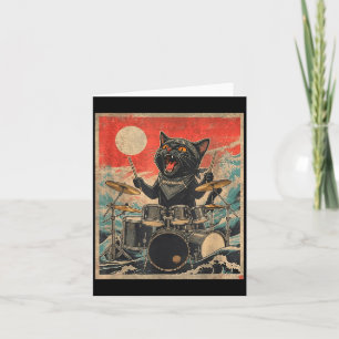 Rock On Vintage Drummer Cat Cool Band Style Gift Card