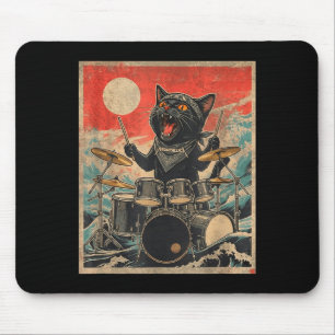 Rock On Vintage Drummer Cat Cool Band Style Gift  Mouse Pad