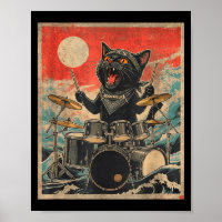 Rock On Vintage Drummer Cat Cool Band Style Gift 