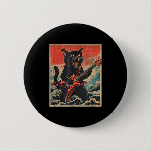 Rock On Vintage Guitarist Cat Cool Band Style Gift 6 Cm Round Badge