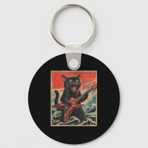 Rock On Vintage Guitarist Cat Cool Band Style Gift Key Ring