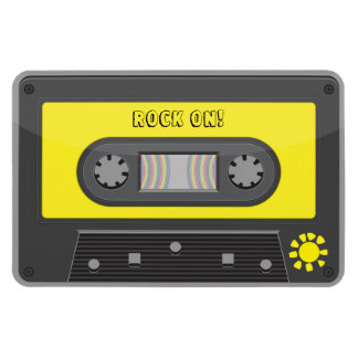 Rock on yellow  cassette with rainbow tape magnet