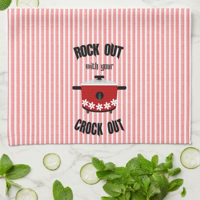 Rock Out with your Crock Out Red Stripe Tea Towel (Folded)