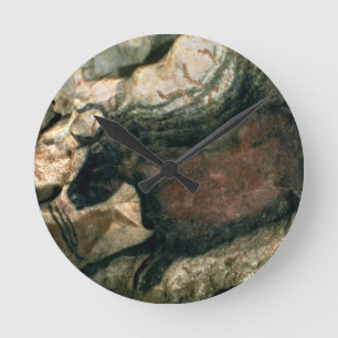 Rock painting of a black bull, c.17000 BC (cave pa Round Clock