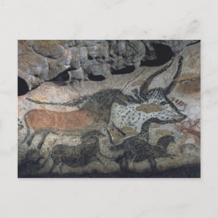 Rock painting of a bull and horses, c.17000 BC (ca Postcard