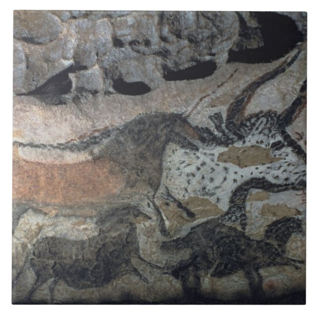 Rock painting of a bull and horses, c.17000 BC (ca Tile (Front)