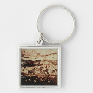 Rock painting of a leaping cow key ring