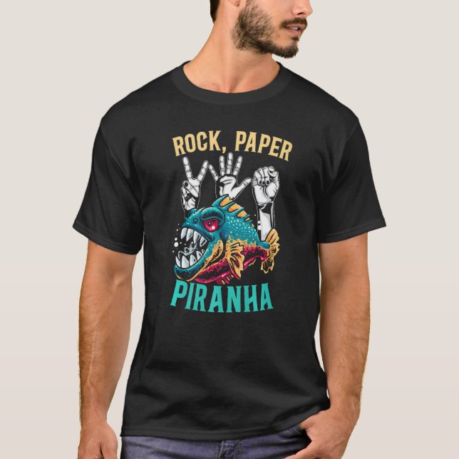 Rock Paper Piranha Whisperer Fish Aquarist Fishkee T-Shirt (Front)