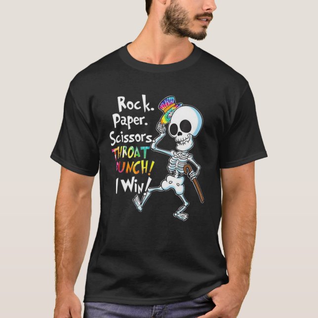 Rock Paper Scissor Throat Punch I Win Skeleton Rai T-Shirt (Front)
