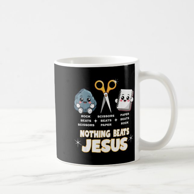 Rock Paper Scissors But Nothing Beats Jesus Funny  Coffee Mug (Right)