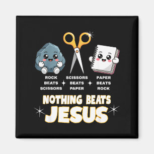 Rock Paper Scissors But Nothing Beats Jesus Funny Magnet