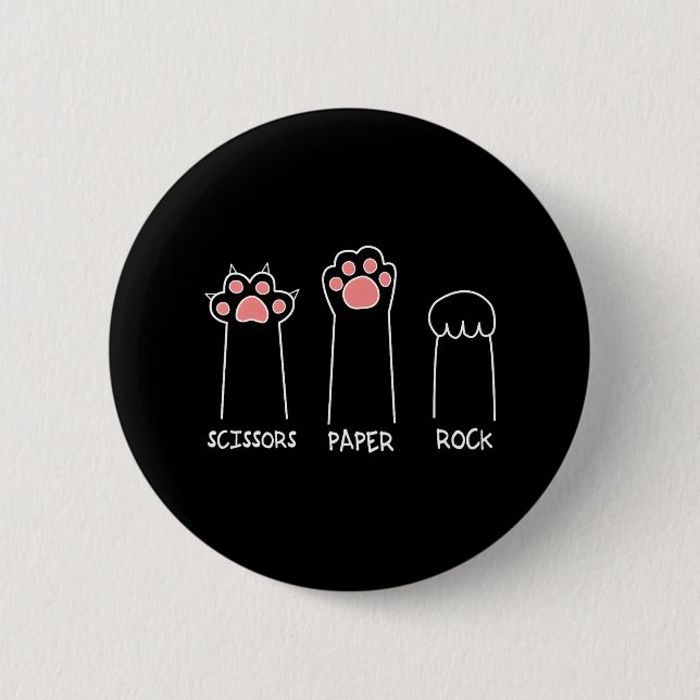 Rock Paper Scissors CAT Hand Game Cute Paw Funny 6 Cm Round Badge (Front)