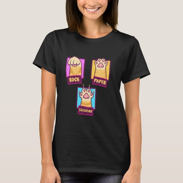 Rock Paper Scissors Cat Paws T-shirt Hand Game Fun (Front)