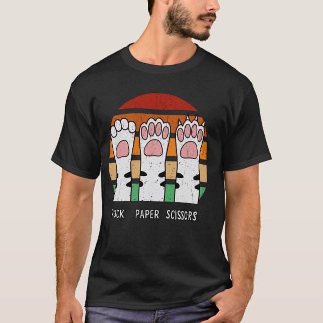 Rock Paper Scissors Cat Paws Tee Hand Game Kitten  (Front)