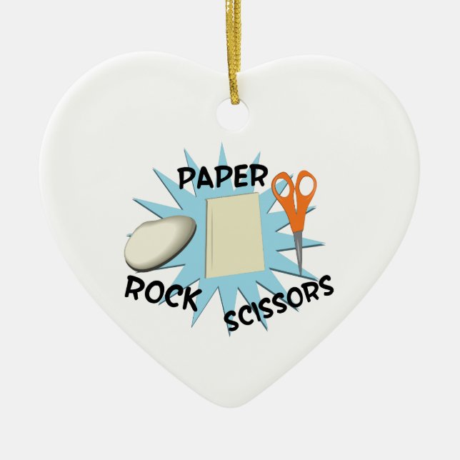 Rock Paper Scissors Ceramic Tree Decoration (Front)