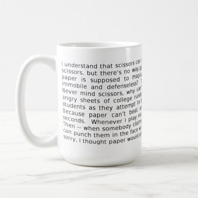 Rock Paper Scissors Debate FunnyMug Coffee Mug (Left)
