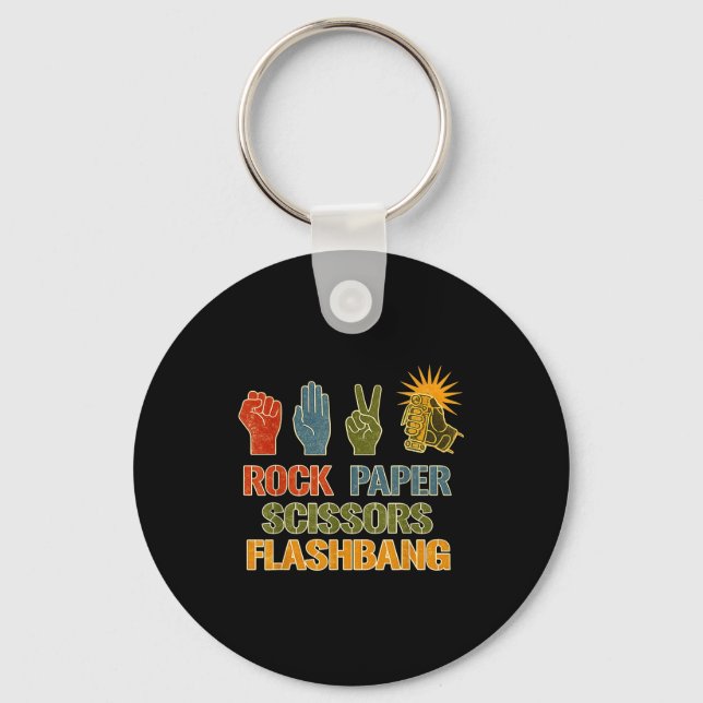 Rock paper scissors flashbang funny gamer meme key ring (Front)