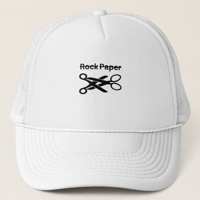 Rock Paper Scissors Funny Lesbian Theme Trucker Hat (Front)