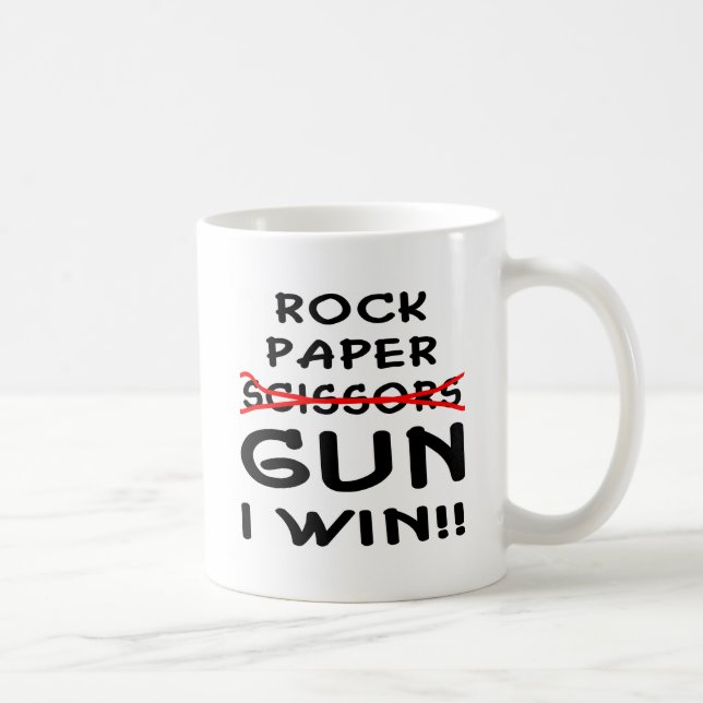 Rock Paper Scissors Gun I Win Coffee Mug (Right)