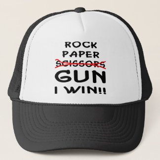 Rock Paper Scissors Gun I Win Trucker Hat