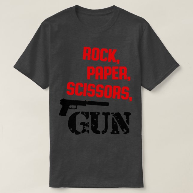 Rock Paper Scissors Gun Red T-Shirt (Design Front)