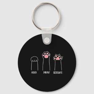 Rock Paper Scissors Hand Game Cute Paw Funny Cat Key Ring