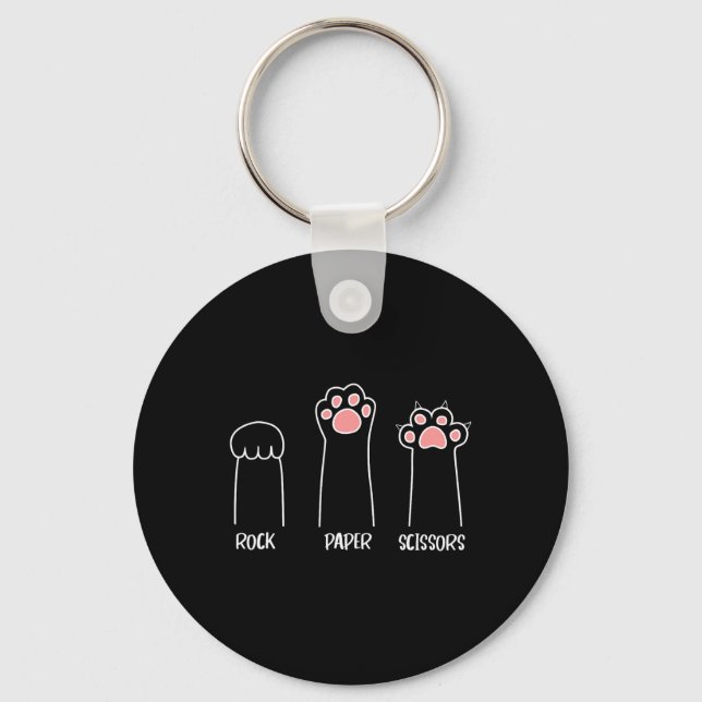 Rock Paper Scissors Hand Game Cute Paw Funny Cat  Key Ring (Front)