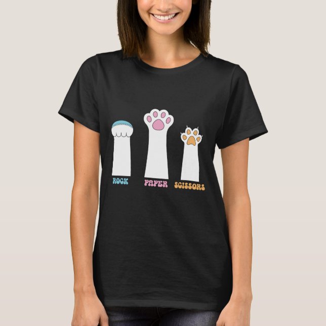 Rock Paper Scissors Hand Game Cute Paw Funny Cat  T-Shirt (Front)
