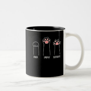 Rock Paper Scissors Hand Game Cute Paw Funny Cat Two-Tone Coffee Mug