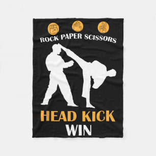 Rock Paper Scissors Head Kick I Win Yellow Karate  Fleece Blanket