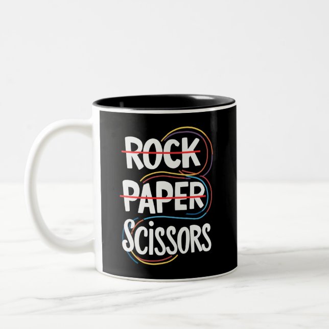 Rock Paper Scissors Lesbian Funny Gay Pride LGBT Two-Tone Coffee Mug (Left)