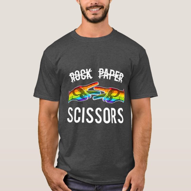 Rock Paper Scissors Lesbian Pride Rainbow LGB T-Shirt (Front)