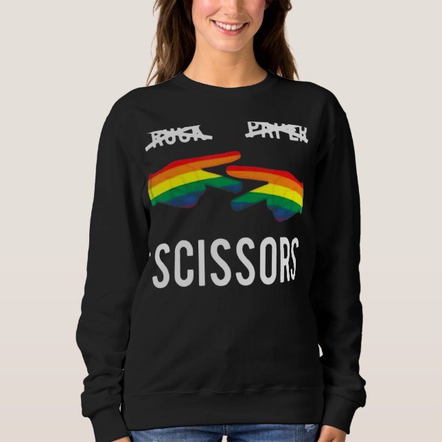 Rock Paper Scissors Lesbian Pride Rainbow Lgbt Sweatshirt (Front)