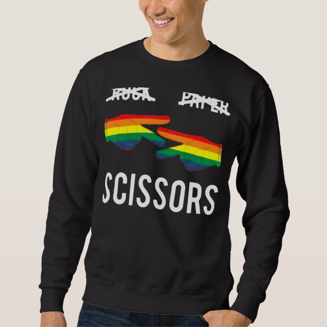 Rock Paper Scissors Lesbian Pride Rainbow Lgbt Sweatshirt (Front)