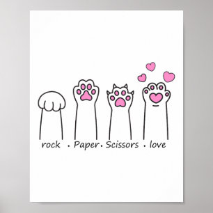 Rock Paper Scissors Love Funny Cat Hand Game Valen Poster