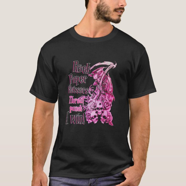 Rock Paper Scissors Throat Punch I Win Cool Skull  T-Shirt (Front)
