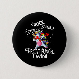 Rock Paper Scissors Throat Punch I Win Unicorn Box 6 Cm Round Badge